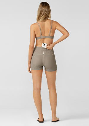 Lorna Jane Dream Maker Gingham 9cm Bike Shorts - Mocha Gingham Print