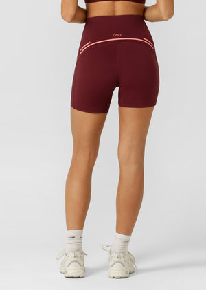 Lorna Jane Train Hard 12cm Bike Shorts - Dark Ruby