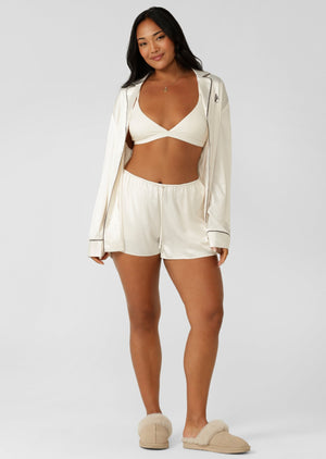Lorna Jane Sweet Dreams Satin Long Sleeve Shirt - Cream