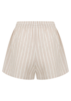Lorna Jane Preset Stripe Linen Shorts - Latte Stripe