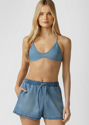 Lorna Jane Sundays Washed Denim Bralette - Washed Light Blue