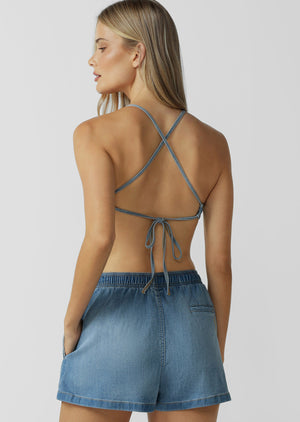 Lorna Jane Sundays Washed Denim Bralette - Washed Light Blue