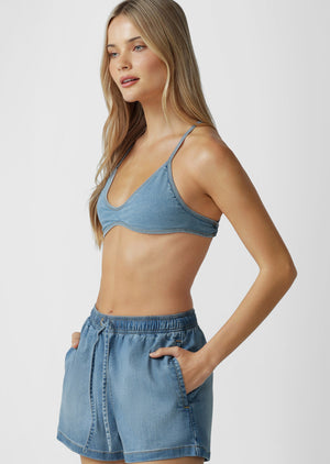 Lorna Jane Sundays Washed Denim Bralette - Washed Light Blue