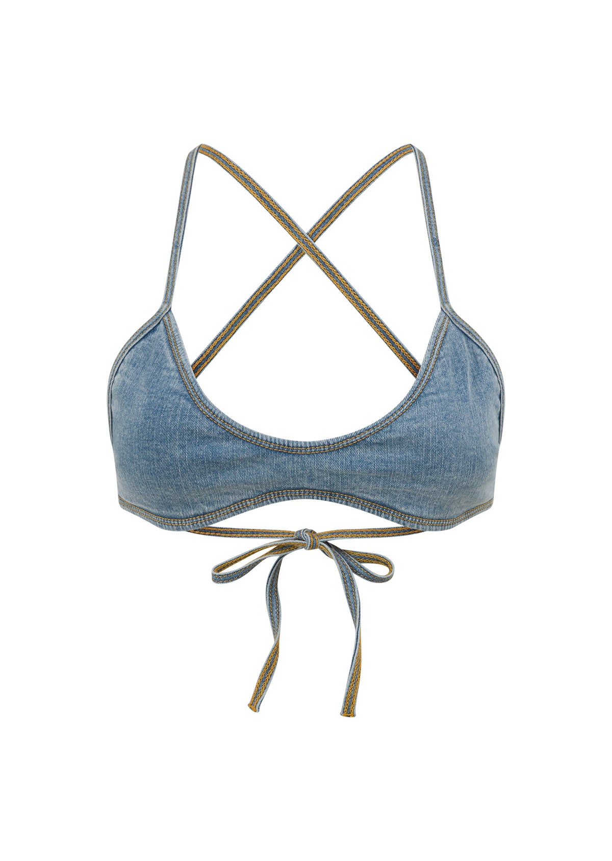 Lorna Jane Sundays Washed Denim Bralette - Washed Light Blue