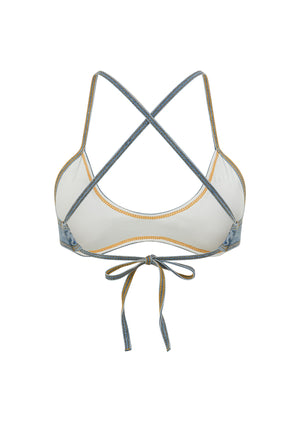 Lorna Jane Sundays Washed Denim Bralette - Washed Light Blue