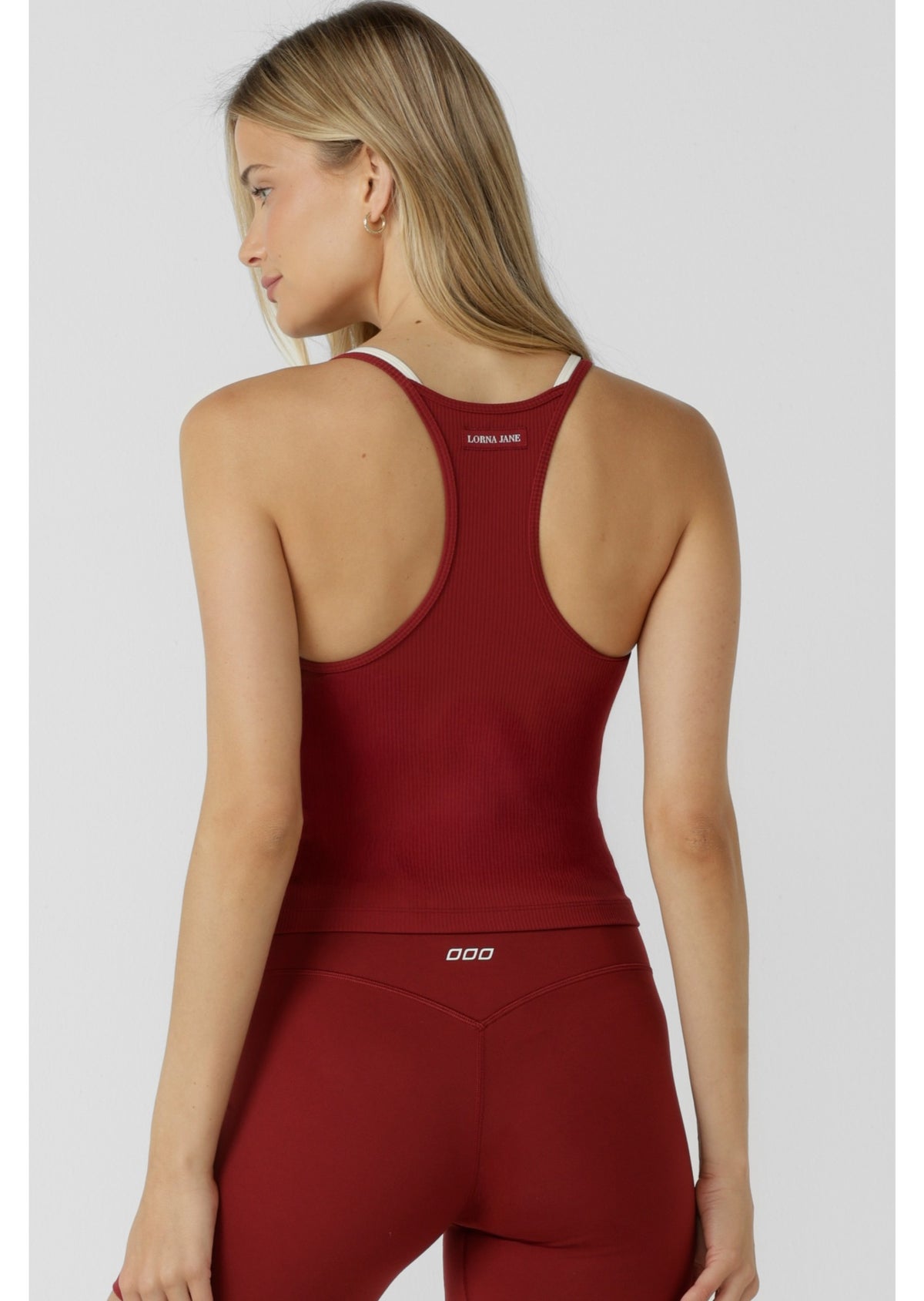 Lorna Jane Layered Look Rib Bra Tank Combo - Cherry
