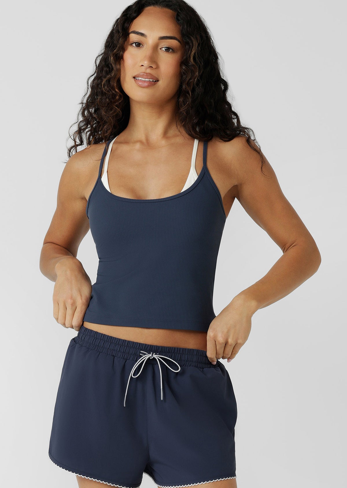 Lorna Jane Layered Look Rib Bra Tank Combo - Platinum Navy