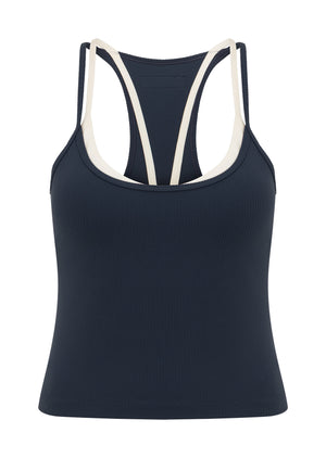 Lorna Jane Layered Look Rib Bra Tank Combo - Platinum Navy