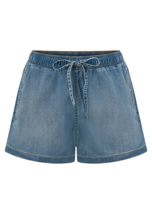 Lorna Jane LJC Lightweight Washed Denim Shorts - Washed Light Blue