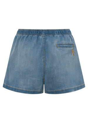 Lorna Jane LJC Lightweight Washed Denim Shorts - Washed Light Blue