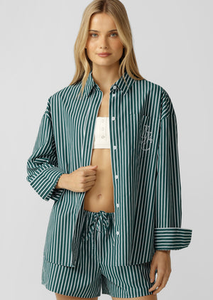 Lorna Jane LJC Oxford Club Long Sleeve Shirt - Palmetto Green Stripe