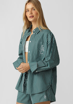 Lorna Jane LJC Oxford Club Long Sleeve Shirt - Palmetto Green Stripe