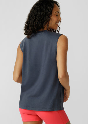 Lorna Jane Fade Away Washed Muscle Tank - Washed Platinum Navy