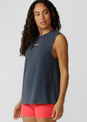 Lorna Jane Fade Away Washed Muscle Tank - Washed Platinum Navy