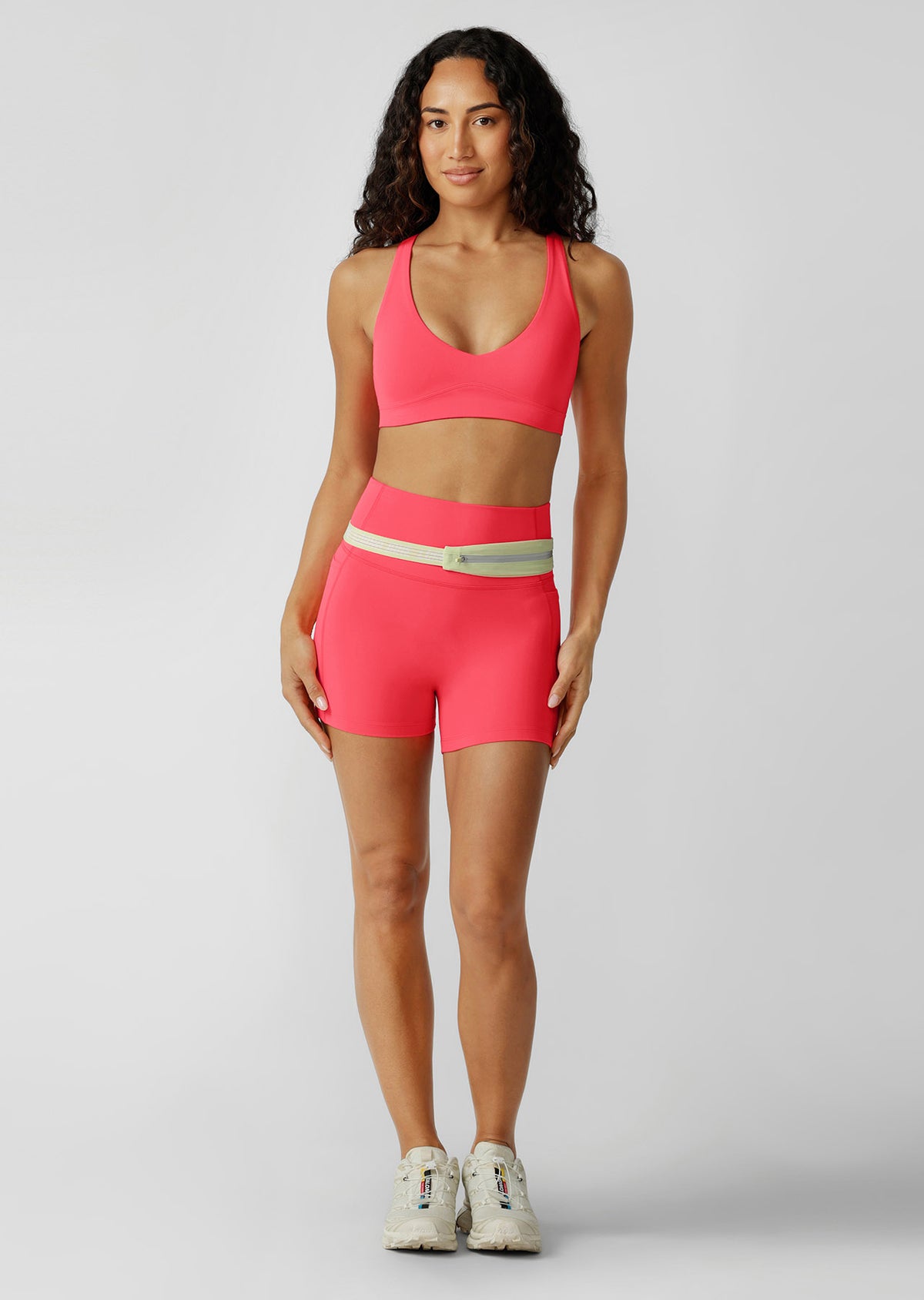 Lorna Jane Hi-Fold No Ride 2 Phone Pocket 10cm Bike Shorts - Neon Watermelon