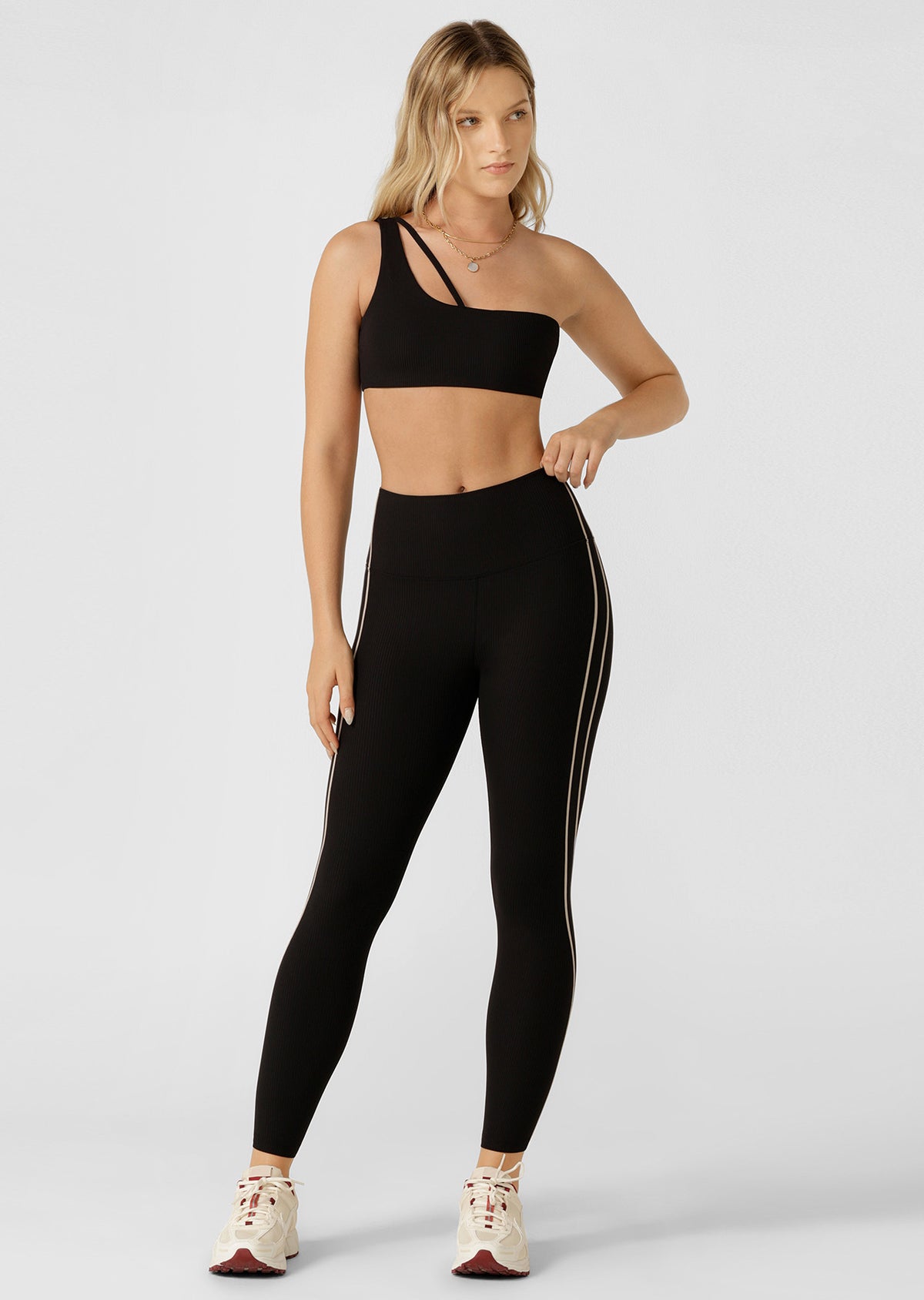 Lorna Jane Second Nature Luxe Rib Asymmetrical Sports Bra - Black