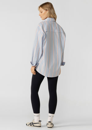 Lorna Jane Love Lounge Stripe Shirt - Blue Multi Stripe