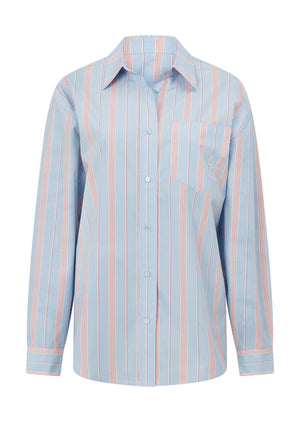 Lorna Jane Love Lounge Stripe Shirt - Blue Multi Stripe