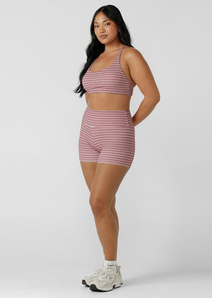 Lorna Jane Candy Stripe Rib 9cm Bike Shorts - Candy Stripe