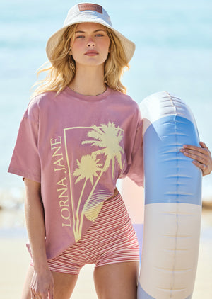 Lorna Jane Golden Palms Washed Boyfriend T-Shirt - Washed Wild Rose