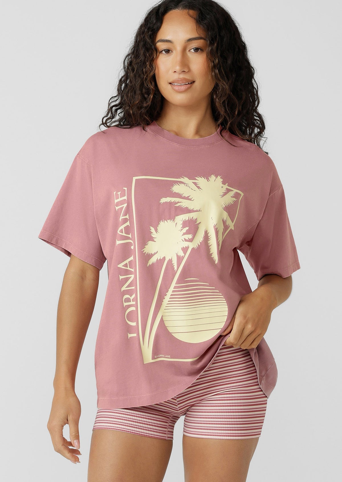 Lorna Jane Golden Palms Washed Boyfriend T-Shirt - Washed Wild Rose