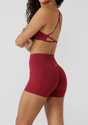 Lorna Jane Invisible Scrunch 2 Pocket 9cm Bike Shorts - Cherry