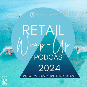 Blue background with text Retail Wrap Up Podcast 2024