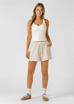 Lorna Jane Country Club Seersucker Shorts - Latte Stripe