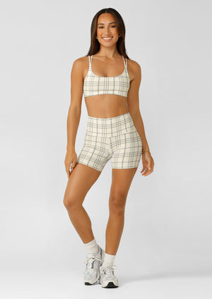 Lorna Jane Checked Out Rib 12cm Bike Shorts - Checked Out Print