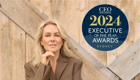 Lorna Jane Clarkson standing in front of a barn door with test 2024 Executive Of The Year Awards - Sydney