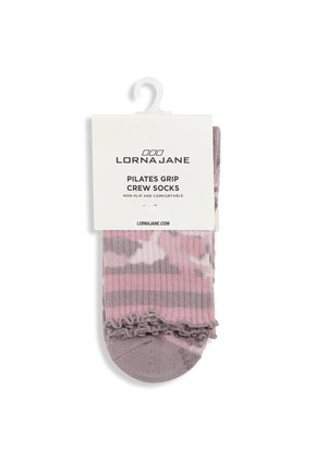 Lorna Jane Cute In Camo Pilates Grip Crew Socks - Pink Camo