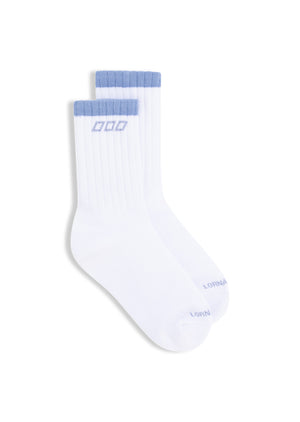 Lorna Jane Goal Line Sports Crew Socks - White & Beach House Blue