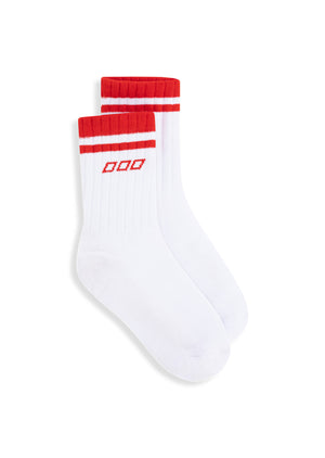 Lorna Jane Throwback Icon Crew Socks - White & Lucky Red