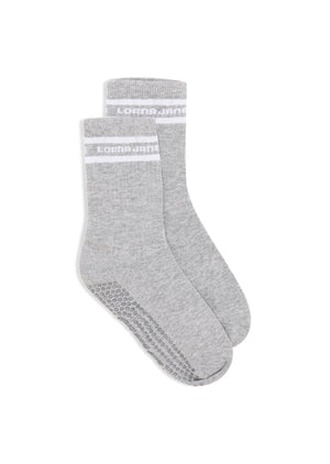 Lorna Jane Pilates Grip Crew Socks - Grey Marl/White