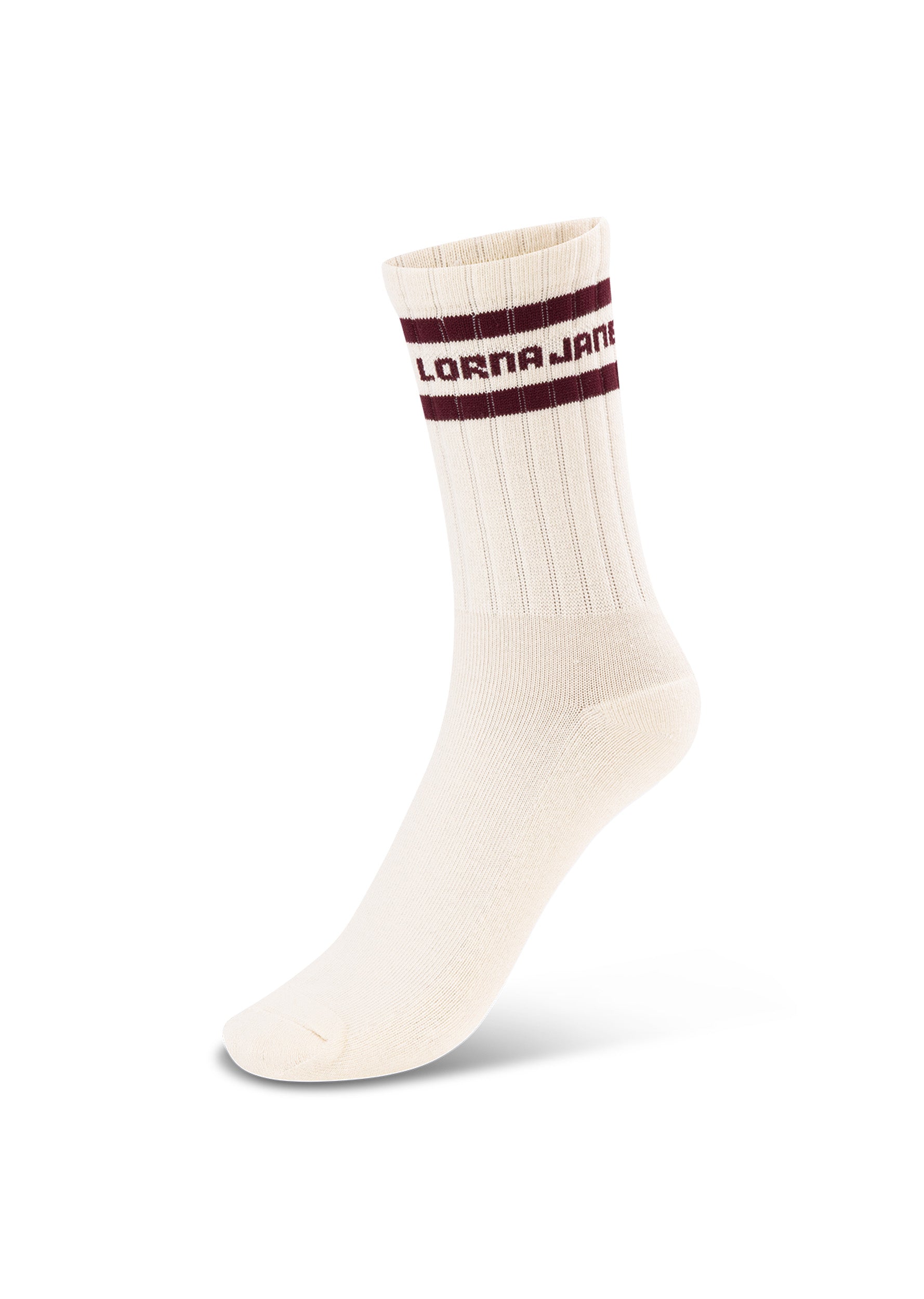 Lorna Jane Sporty Crew Socks - Cream & Dark Ruby