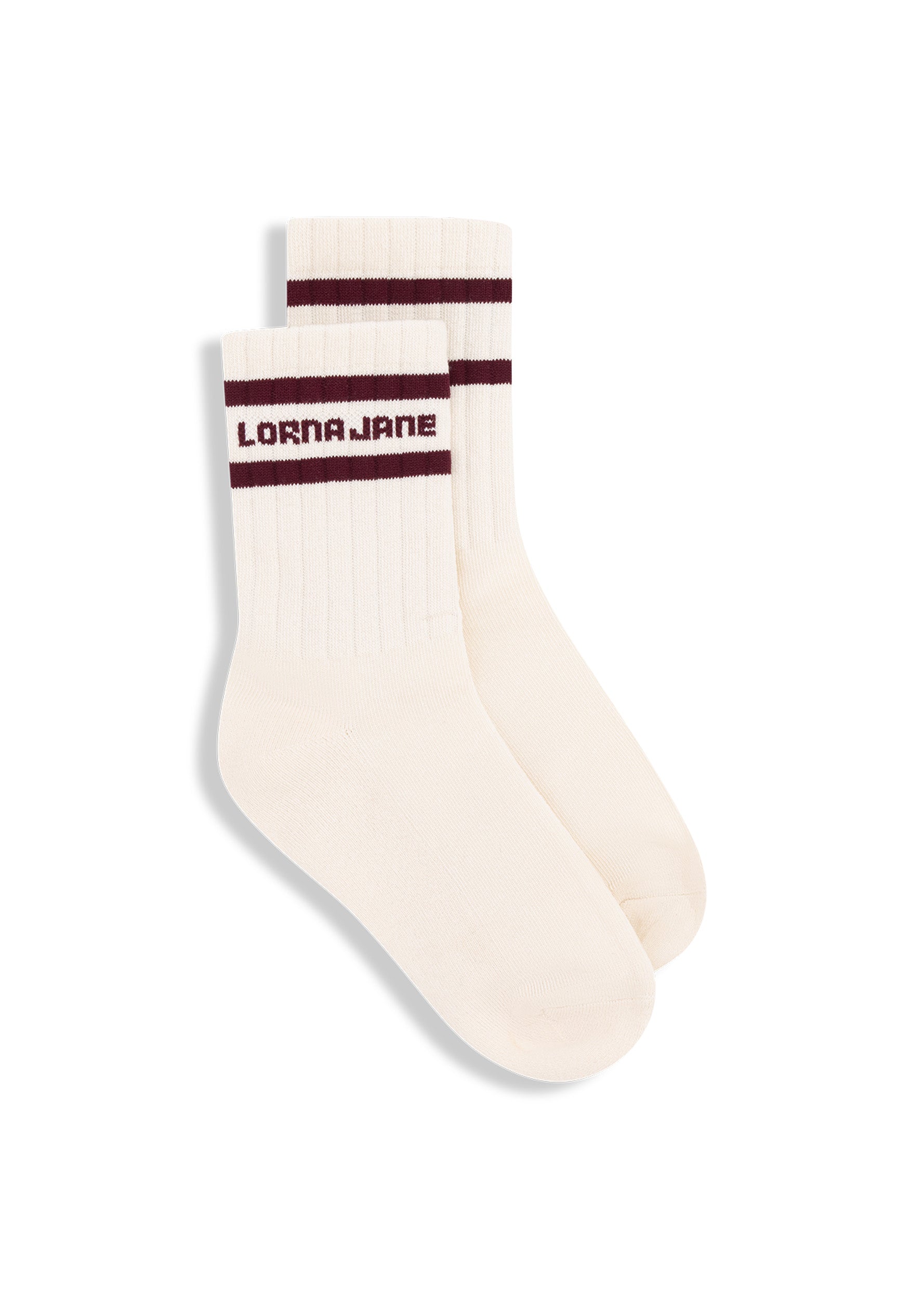 Lorna Jane Sporty Crew Socks - Cream & Dark Ruby