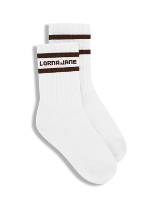 Lorna Jane Sporty Crew Socks - White & Volcano