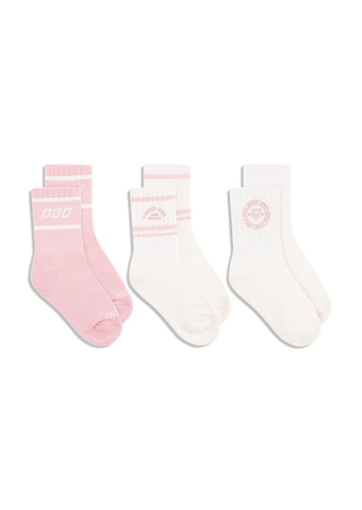 Lorna Jane 3PK Multi Crew Socks - Porcelain & Pale Peony