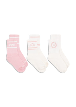 Lorna Jane 3PK Multi Crew Socks - Porcelain & Pale Peony