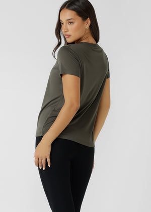 Lorna Jane Lotus T-Shirt - Dark Khaki Haze