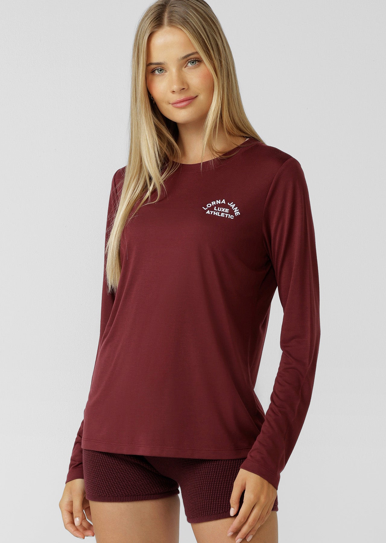 Lorna Jane Lotus Long Sleeve Top - Dark Ruby