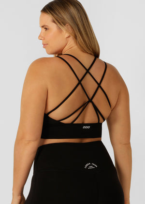 Lorna Jane Lotus Longline Sports Bra - Recycled Black