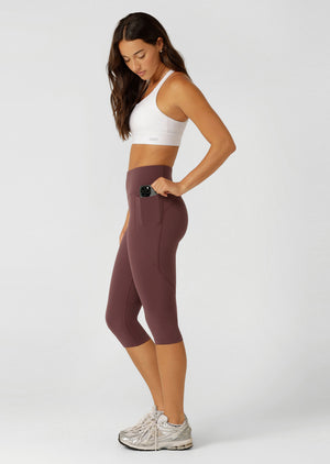 Lorna Jane Amy Phone Pocket 3/4 Tech Leggings - Amethyst Shadow