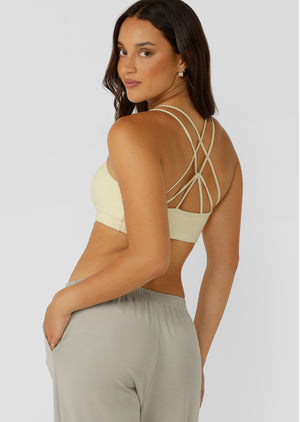 Lorna Jane Lotus Cropped Sports Bra - Lemon Cream