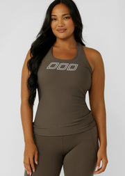 Lorna Jane Amy Fitted Active Rib Tank - Dark Khaki Haze