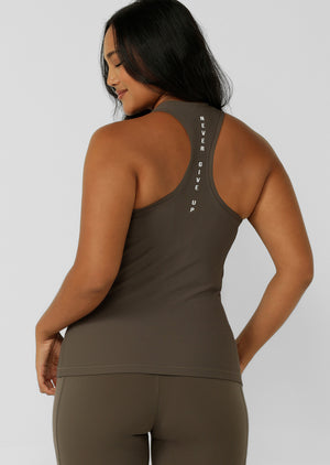 Lorna Jane Amy Fitted Active Rib Tank - Dark Khaki Haze