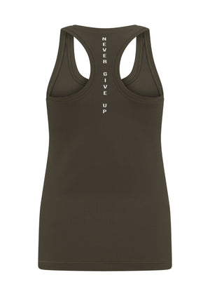 Lorna Jane Amy Fitted Active Rib Tank - Dark Khaki Haze