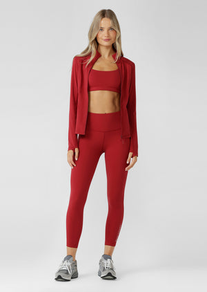 Lorna Jane Lotus No Chafe Phone Pocket Ankle Biter Leggings - Dark Red