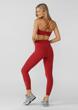 Lorna Jane Lotus No Chafe Phone Pocket Ankle Biter Leggings - Dark Red