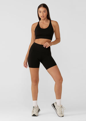 Lorna Jane Lotus No Chafe Phone Pocket 12cm Bike Shorts - Recycled Black